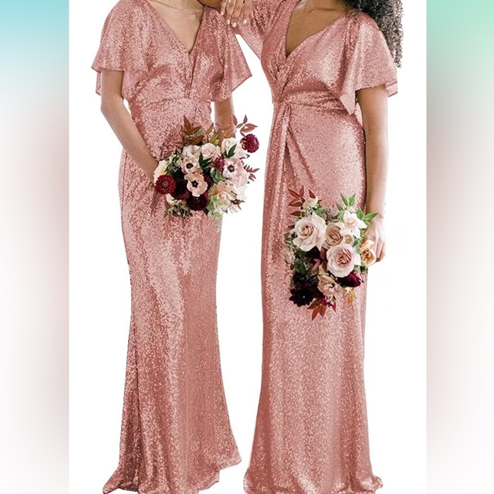 V neck Sequin bridesmaid dress